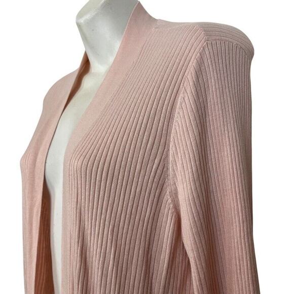 Ann Taylor Loft Open Ribbed Pastel Pink Longline Thin Cardigan Sweater sz L - Picture 10 of 16